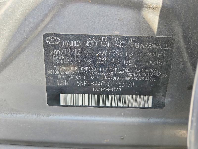 2012 Hyundai Sonata მანქანა იყიდება აუქციონზე, vin: 5NPEB4AC9CH453170, აუქციონის ნომერი: 65679826