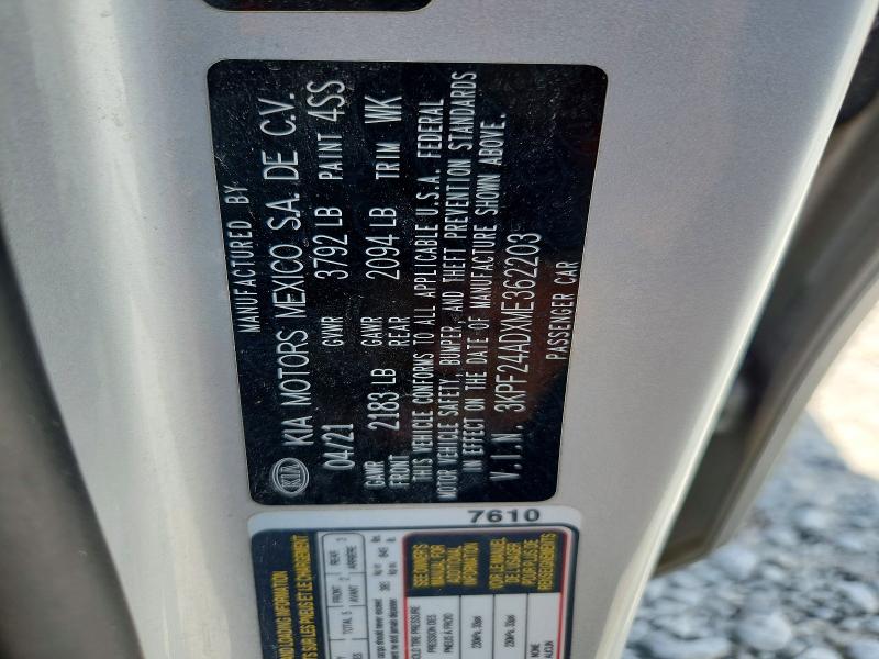 Продажа на аукционе авто 2021 Kia Forte, vin: 3KPF24ADXME362203, номер лота: 67141966
