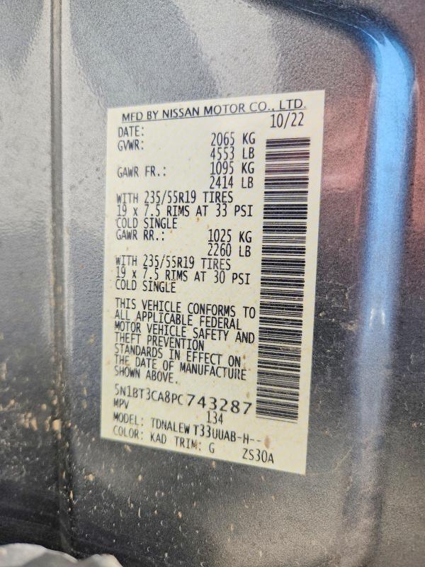 2023 Nissan Rogue მანქანა იყიდება აუქციონზე, vin: 5N1BT3CA8PC743287, აუქციონის ნომერი: 63330396