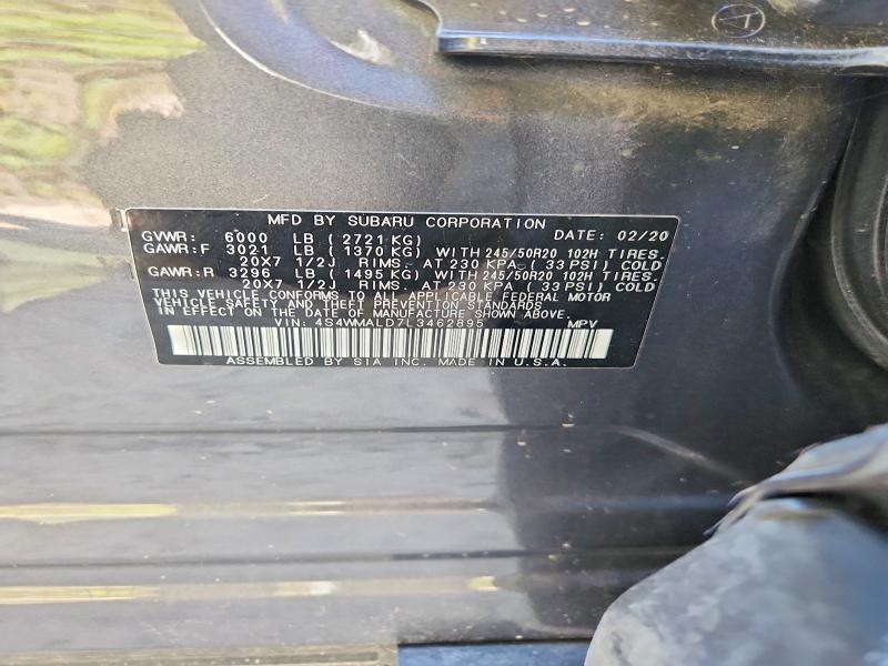 2020 Subaru Ascent მანქანა იყიდება აუქციონზე, vin: 4S4WMALD7L3462895, აუქციონის ნომერი: 63792646