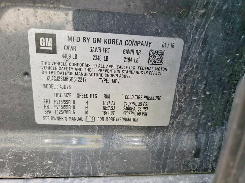 61844666 :رقم المزاد ، KL4CJ2SM6GB612217 vin ، 2016 Buick Encore مزاد بيع