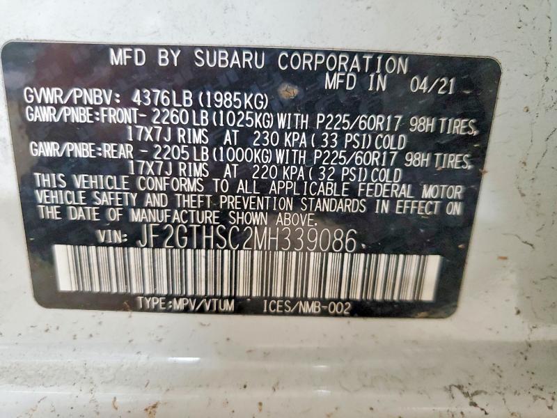 Aukcja sprzedaży 2021 Subaru Crosstrek, vin: JF2GTHSC2MH339086, numer aukcji: 64238116
