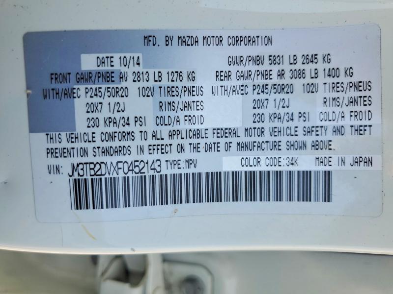 64111636 :رقم المزاد ، JM3TB2DVXF0452143 vin ، 2015 Mazda Cx-9 مزاد بيع
