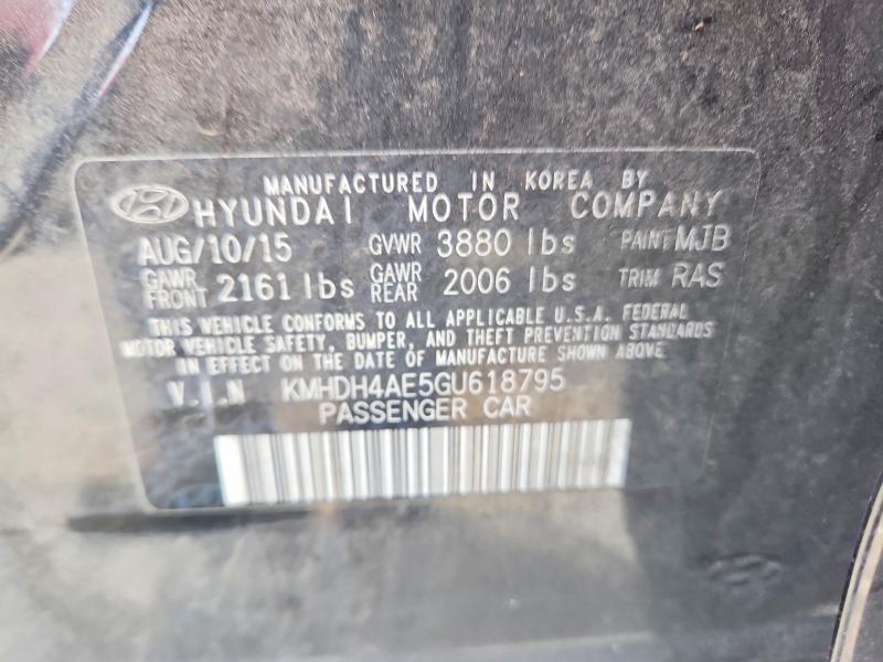 Продаж на аукціоні авто 2016 Hyundai Elantra, vin: KMHDH4AE5GU618795, номер лоту: 64821186