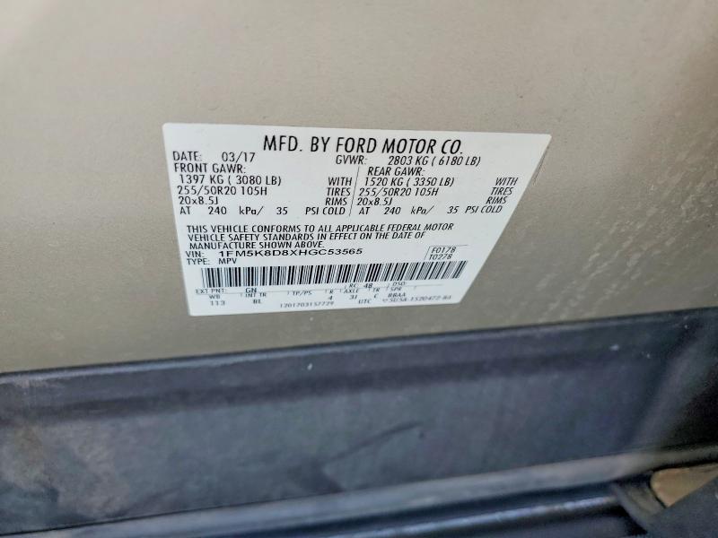 65473426 :رقم المزاد ، 1FM5K8D8XHGC53565 vin ، 2017 Ford Explorer مزاد بيع