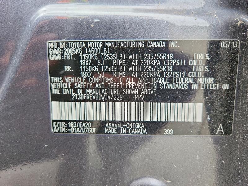 63828376 :رقم المزاد ، 2T3DFREV9DW047229 vin ، 2013 Toyota Rav4 مزاد بيع