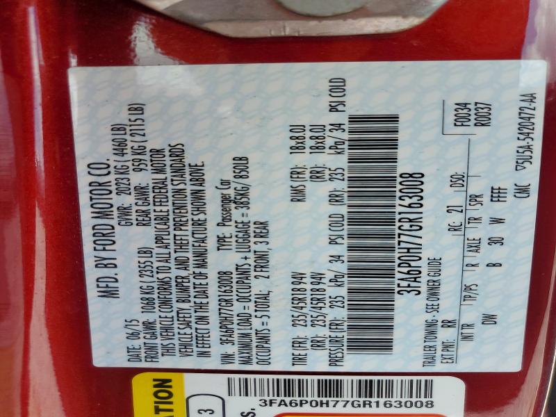 Aukcja sprzedaży 2016 Ford Fusion, vin: 3FA6P0H77GR163008, numer aukcji: 64570416