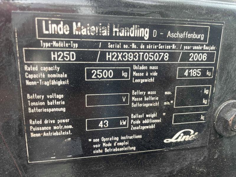 Продаж на аукціоні авто 2006 Linde Material Handling H25d, vin: H2X393T05078, номер лоту: 65166356