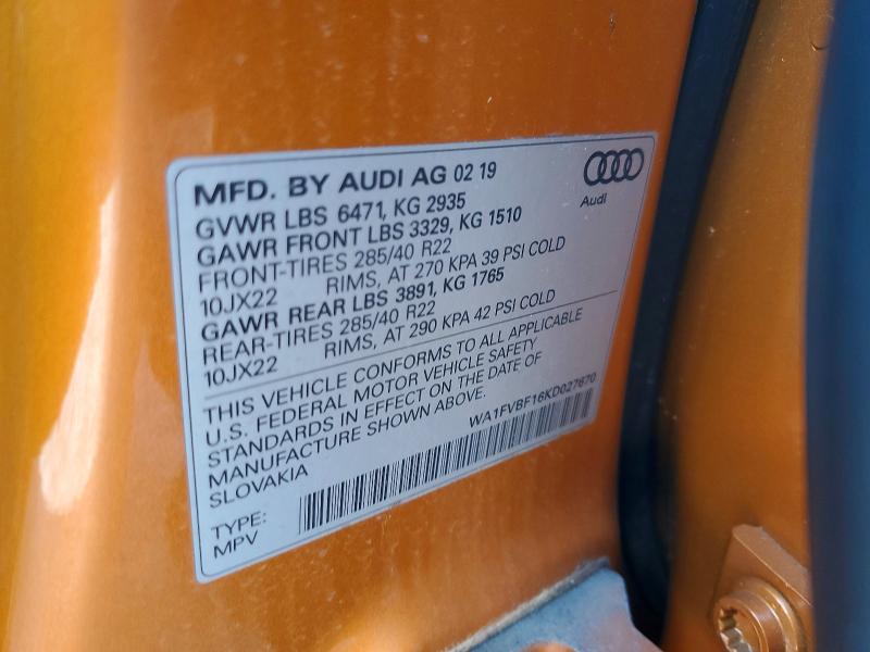 Продажа на аукционе авто 2019 Audi Q8, vin: WA1FVBF16KD027670, номер лота: 66041516