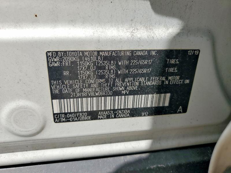 2020 Toyota Rav4 მანქანა იყიდება აუქციონზე, vin: 2T3H1RFV8LW068330, აუქციონის ნომერი: 63541166