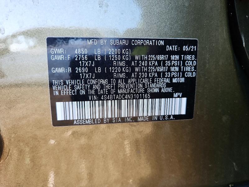Продажа на аукционе авто 2022 Subaru Outback, vin: 4S4BTADC4N3101165, номер лота: 66027936
