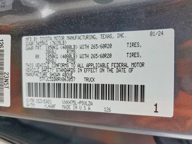 66494336 :رقم المزاد ، 5TFJC5DB0RX063057 vin ، 2024 Toyota Tundra مزاد بيع
