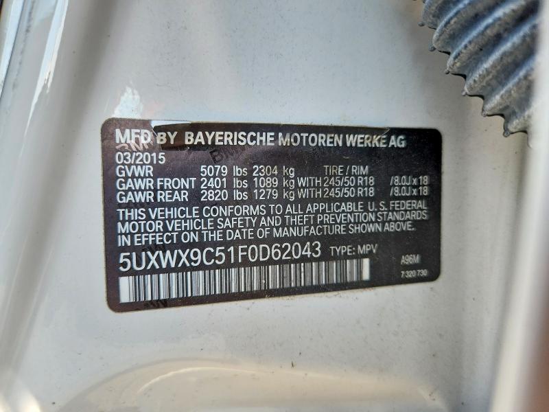 2015 Bmw X3 მანქანა იყიდება აუქციონზე, vin: 5UXWX9C51F0D62043, აუქციონის ნომერი: 64997476