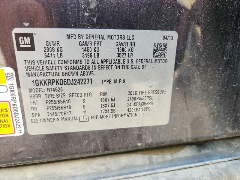 2013 Gmc Acadia მანქანა იყიდება აუქციონზე, vin: 1GKKRPKD6DJ242271, აუქციონის ნომერი: 63500256