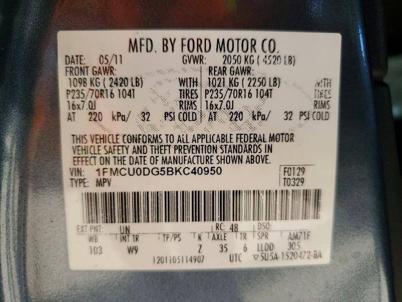 65397786 :رقم المزاد ، 1FMCU0DG5BKC40950 vin ، 2011 Ford Escape مزاد بيع