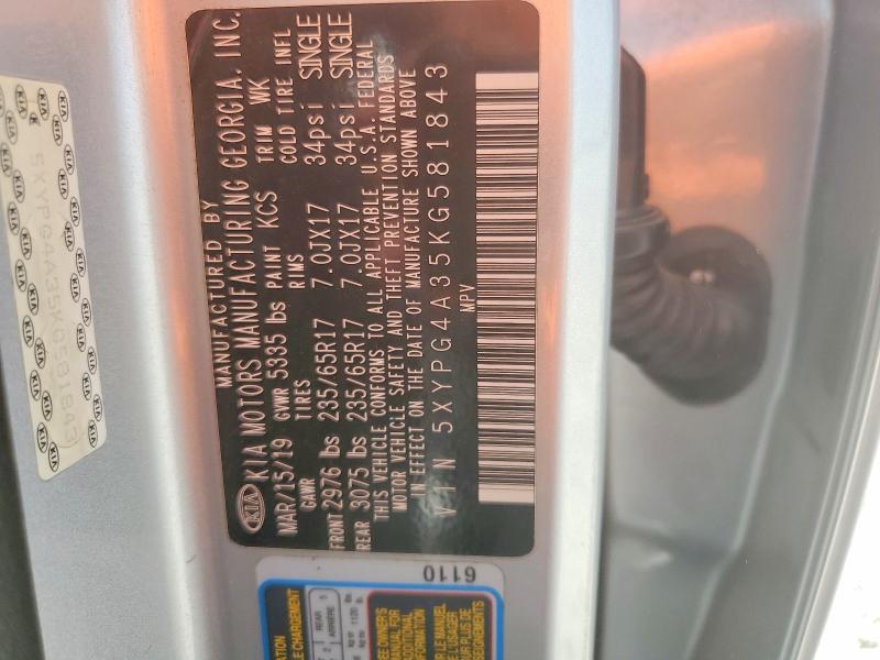 Продаж на аукціоні авто 2019 Kia Sorento, vin: 5XYPG4A35KG581843, номер лоту: 65022276