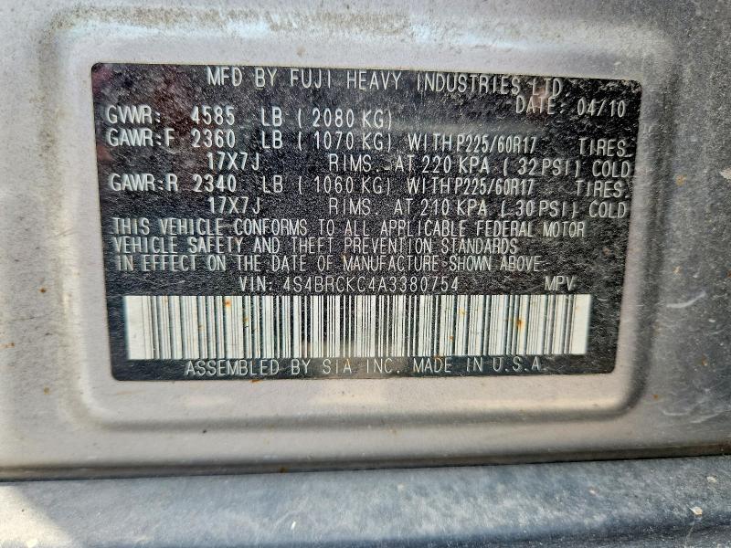 Продажа на аукционе авто 2010 Subaru Outback, vin: 4S4BRCKC4A3380754, номер лота: 63708466