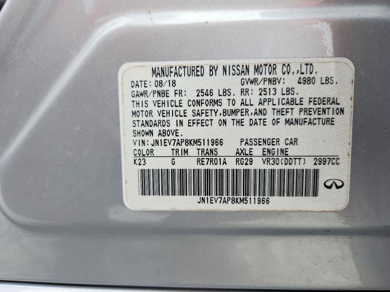Aukcja sprzedaży 2019 Infiniti Q50, vin: JN1EV7AP8KM511966, numer aukcji: 63851516