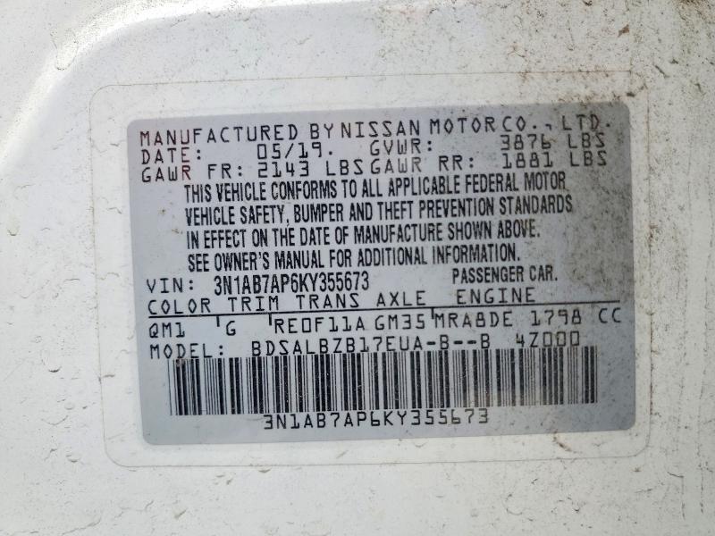 64130736 :رقم المزاد ، 3N1AB7AP6KY355673 vin ، 2022 Nissan Sentra مزاد بيع