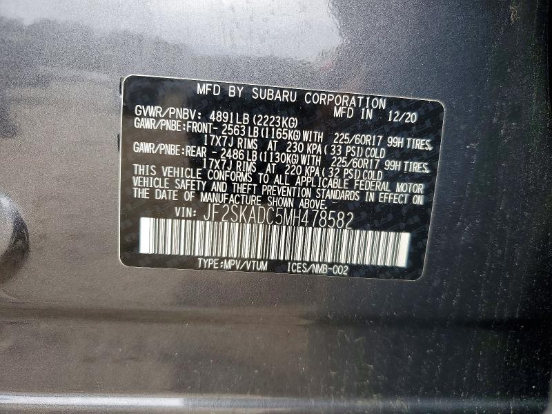 Aukcja sprzedaży 2021 Subaru Forester, vin: JF2SKADC5MH478582, numer aukcji: 65268916