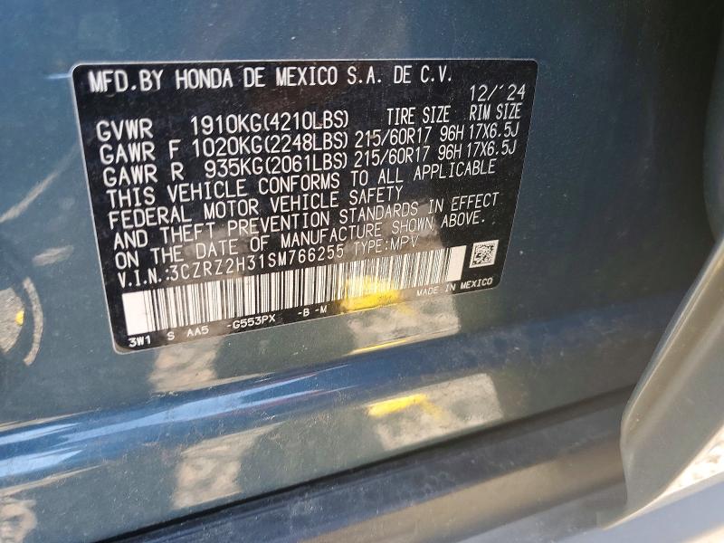 Продажа на аукционе авто 2025 Honda Hr-v, vin: 3CZRZ2H31SM766255, номер лота: 63303486