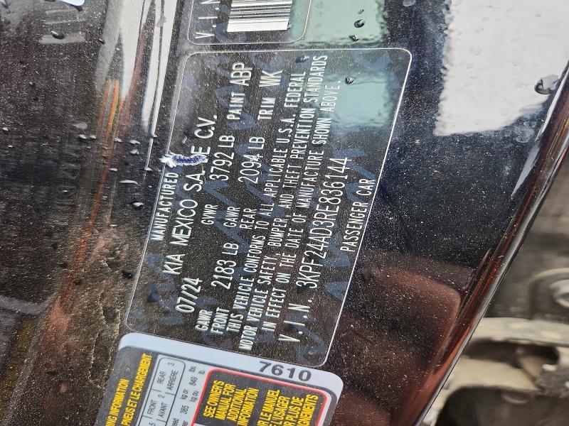 2024 Kia Forte მანქანა იყიდება აუქციონზე, vin: 3KPF24AD3RE836144, აუქციონის ნომერი: 64731246