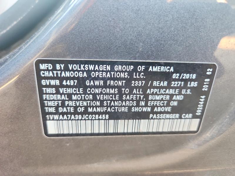 Продаж на аукціоні авто 2018 Volkswagen Passat, vin: 1VWAA7A39JC028458, номер лоту: 65177916