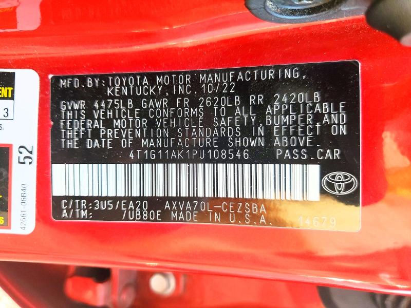 65941346 :رقم المزاد ، 4T1G11AK1PU108546 vin ، 2023 Toyota Camry مزاد بيع