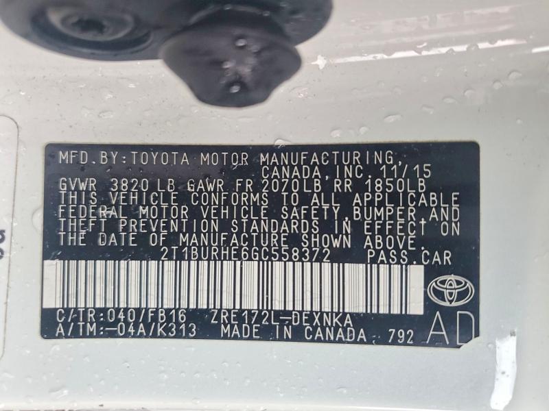 Продажа на аукционе авто 2016 Toyota Corolla, vin: 2T1BURHE6GC558372, номер лота: 63236366