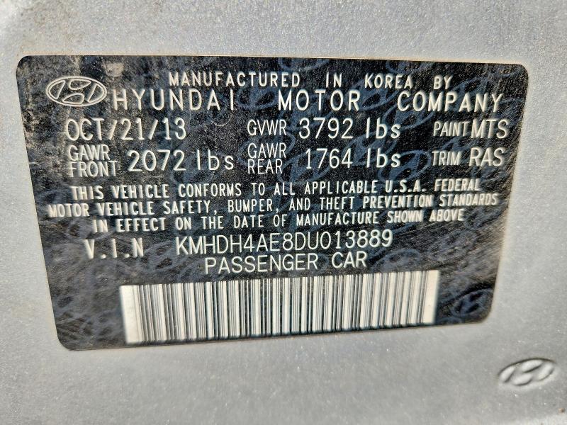 2013 Hyundai Elantra მანქანა იყიდება აუქციონზე, vin: KMHDH4AE8DU013889, აუქციონის ნომერი: 66203826