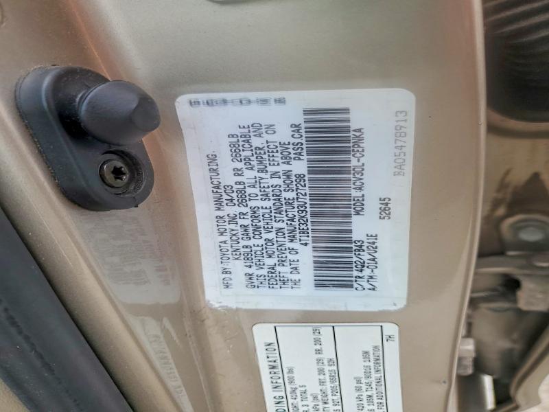 2003 Toyota Camry მანქანა იყიდება აუქციონზე, vin: 4T1BE32K93U727298, აუქციონის ნომერი: 64274886