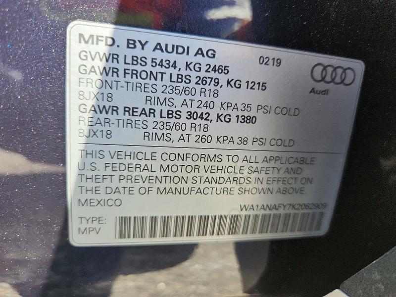 Aukcja sprzedaży 2019 Audi Q5, vin: WA1ANAFY7K2062909, numer aukcji: 66147746
