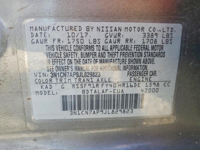 2018 Nissan Versa მანქანა იყიდება აუქციონზე, vin: 3N1CN7AP9JL829823, აუქციონის ნომერი: 64131146