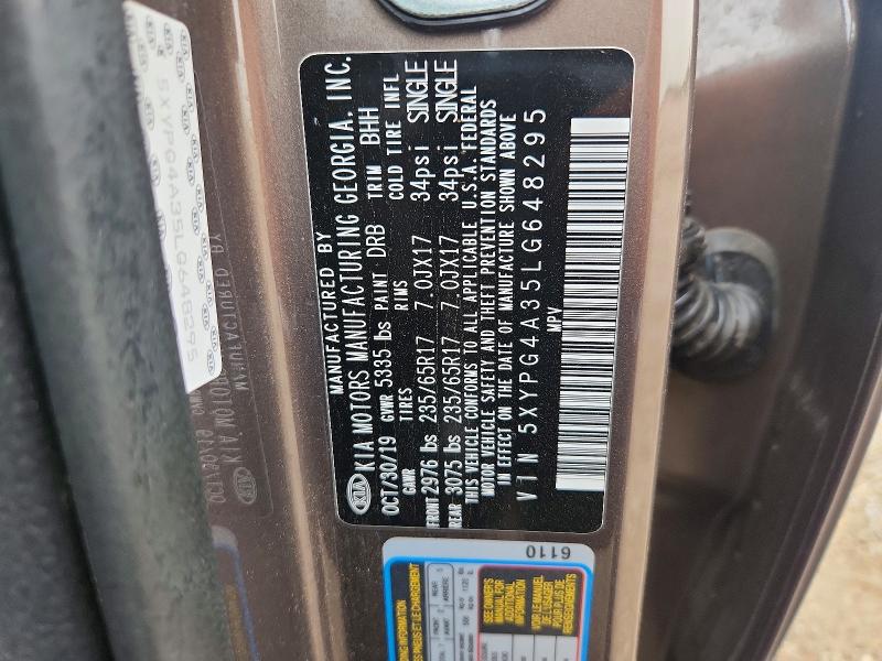 Aukcja sprzedaży 2020 Kia Sorento, vin: 5XYPG4A35LG648295, numer aukcji: 62996566