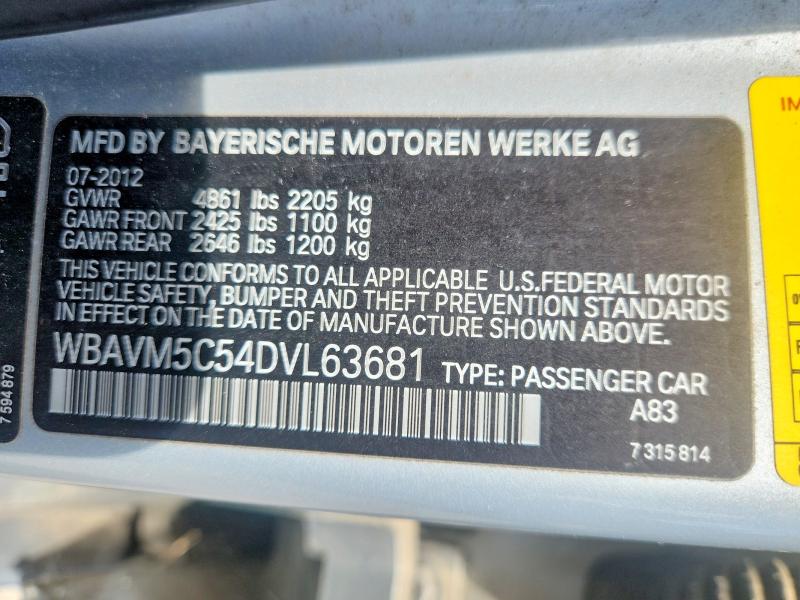 2013 Bmw X1 მანქანა იყიდება აუქციონზე, vin: WBAVM5C54DVL63681, აუქციონის ნომერი: 64949936