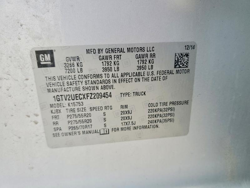 Aukcja sprzedaży 2015 Gmc Sierra, vin: 1GTV2UECXFZ209454, numer aukcji: 62140446