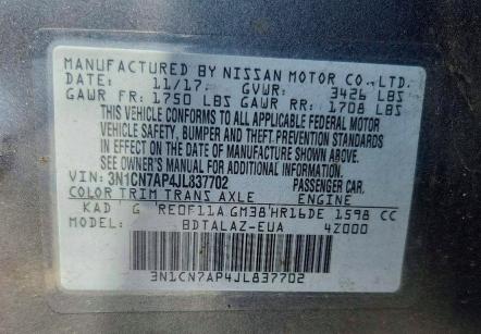 Продаж на аукціоні авто 2018 Nissan Versa, vin: 3N1CN7AP4JL837702, номер лоту: 63891876