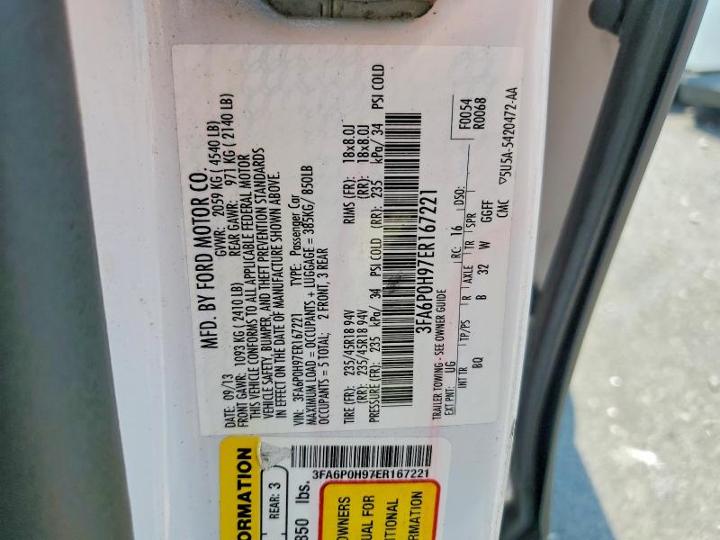 2014 Ford Fusion მანქანა იყიდება აუქციონზე, vin: 3FA6P0H97ER167221, აუქციონის ნომერი: 63904276