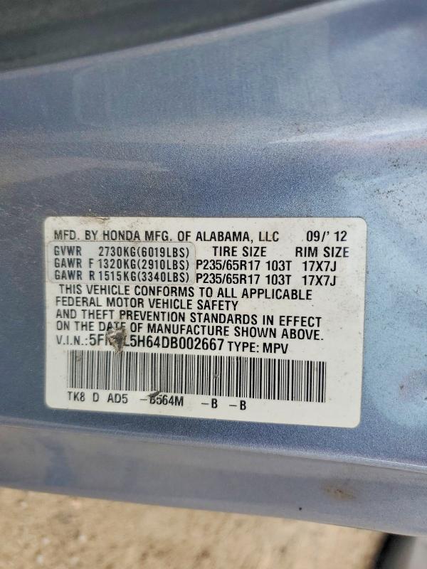 2013 Honda Odyssey მანქანა იყიდება აუქციონზე, vin: 5FNRL5H64DB002667, აუქციონის ნომერი: 64316886