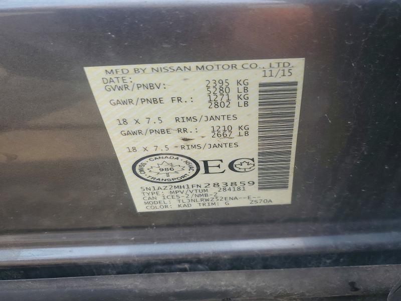 Продажа на аукционе авто 2015 Nissan Murano, vin: 5N1AZ2MH1FN283859, номер лота: 64796926