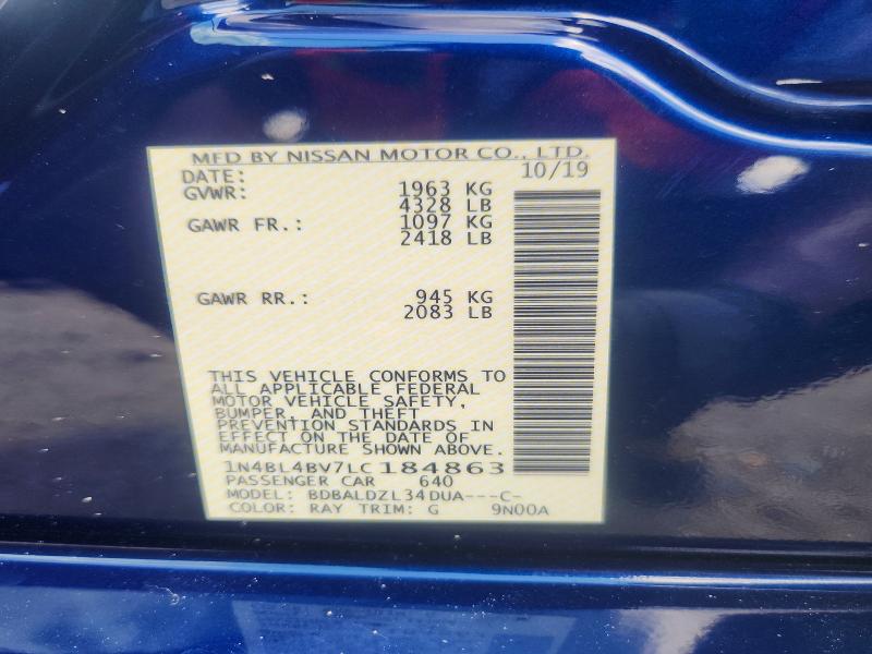 2020 Nissan Altima მანქანა იყიდება აუქციონზე, vin: 1N4BL4BV7LC184863, აუქციონის ნომერი: 61880866