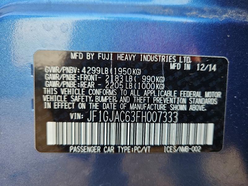 2015 Subaru Impreza მანქანა იყიდება აუქციონზე, vin: JF1GJAC63FH007333, აუქციონის ნომერი: 63768716
