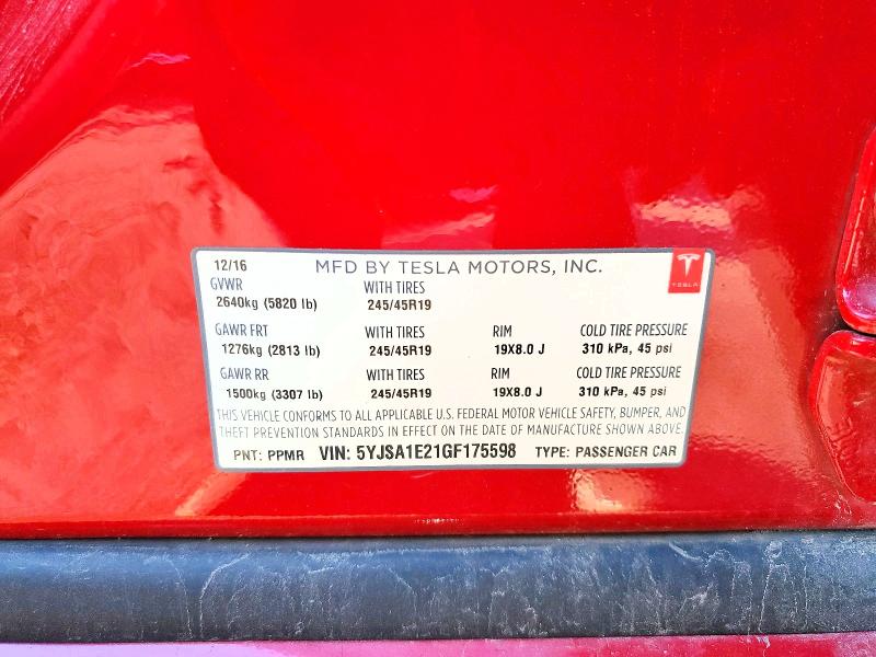 63563626 :رقم المزاد ، 5YJSA1E21GF175598 vin ، 2016 Tesla Model S مزاد بيع