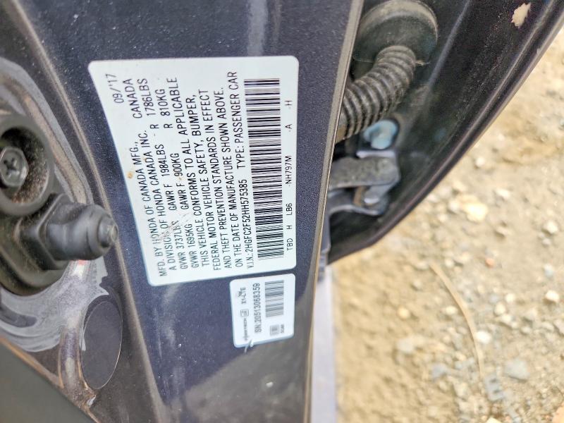 2017 Honda Civic მანქანა იყიდება აუქციონზე, vin: 2HGFC2F52HH575385, აუქციონის ნომერი: 64265706