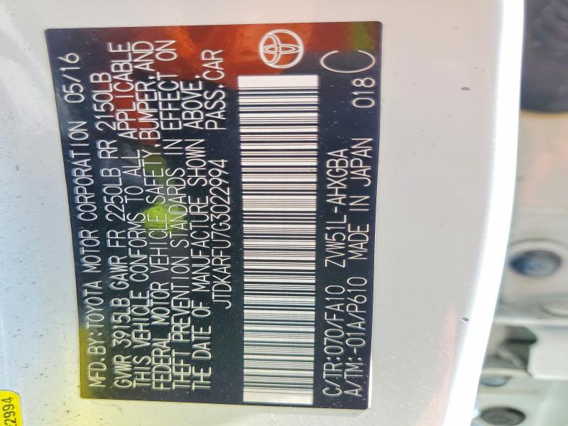 Продаж на аукціоні авто 2016 Toyota Prius, vin: JTDKARFU7G3022994, номер лоту: 64635106