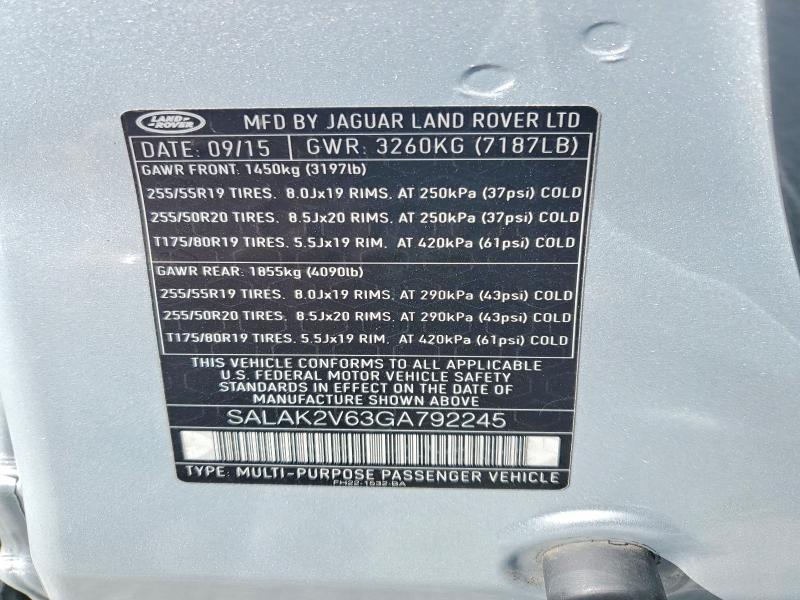 Aukcja sprzedaży 2016 Land Rover Lr4, vin: SALAK2V63GA792245, numer aukcji: 65716056
