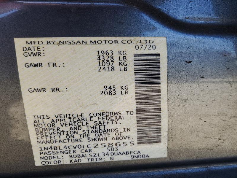 2020 Nissan Altima მანქანა იყიდება აუქციონზე, vin: 1N4BL4CV0LC258655, აუქციონის ნომერი: 64854336