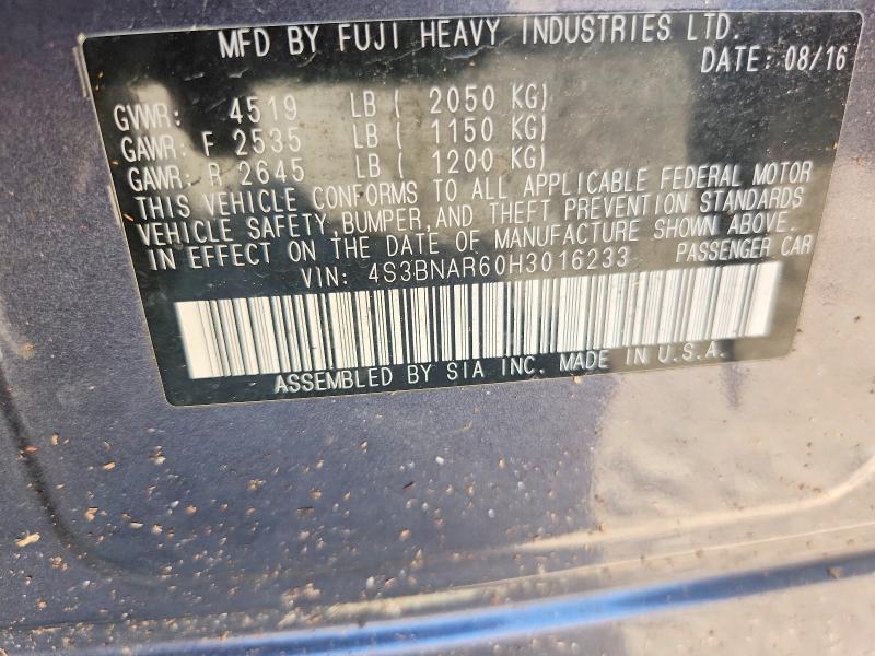 2017 Subaru Legacy მანქანა იყიდება აუქციონზე, vin: 4S3BNAR60H3016233, აუქციონის ნომერი: 64277886