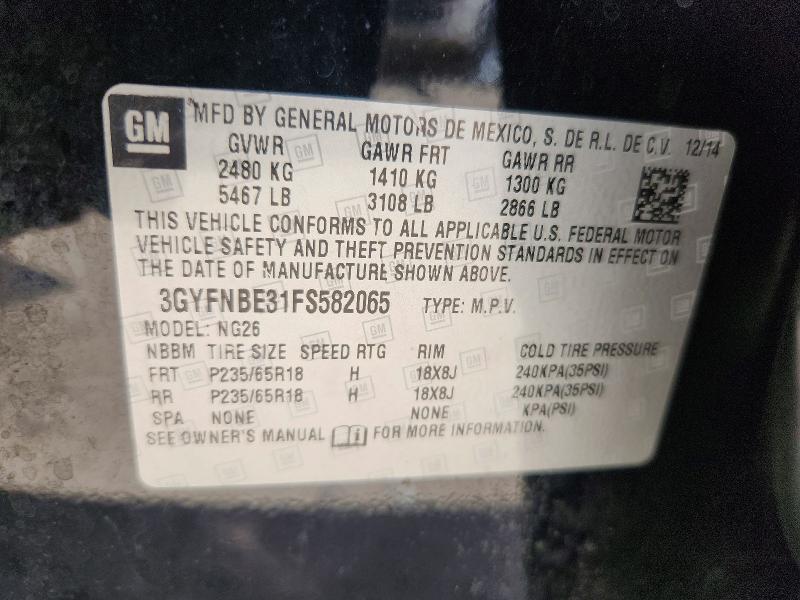 65881226 :رقم المزاد ، 3GYFNBE31FS582065 vin ، 2015 Cadillac Srx مزاد بيع