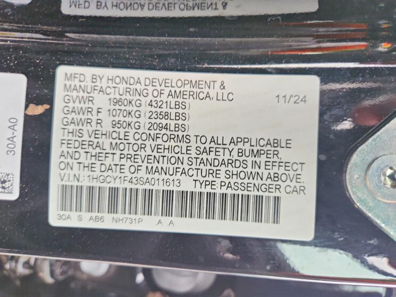 Продаж на аукціоні авто 2025 Honda Accord, vin: 1HGCY1F43SA011613, номер лоту: 65024716